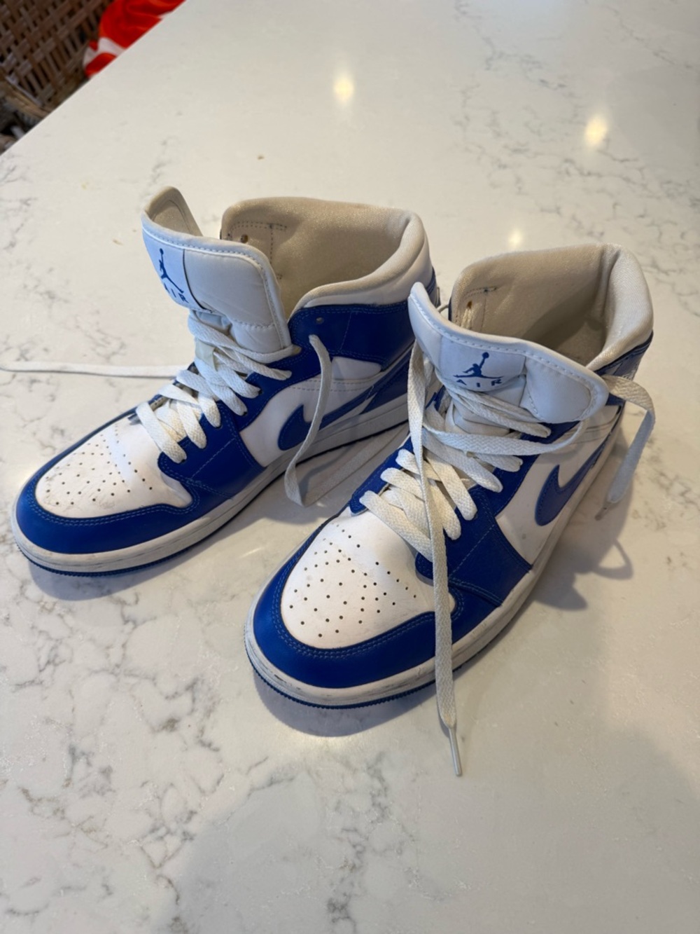 Jordan White and Blue High-Top Sneakers